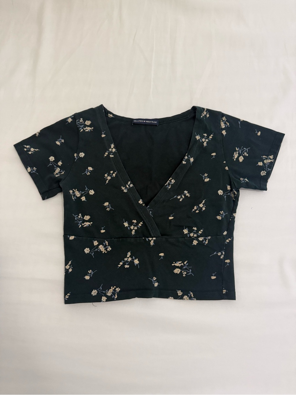 Brandy Melville Dark Green Floral Wrap Crop Top